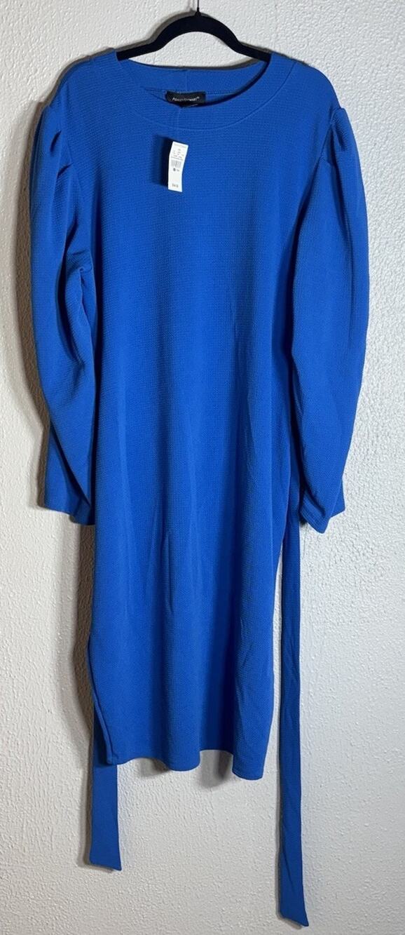 Ashley Stewart Women's Blue Knit Stretch Belted Round Neck Knee Dress 18/20